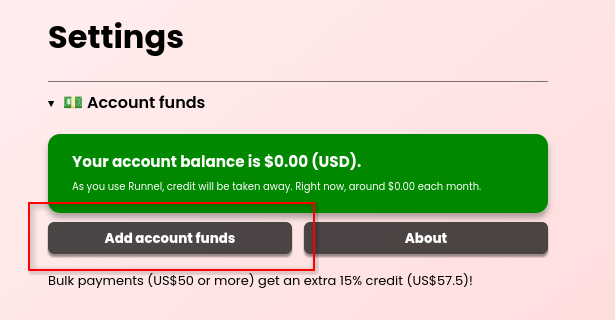 "Add account funds" button