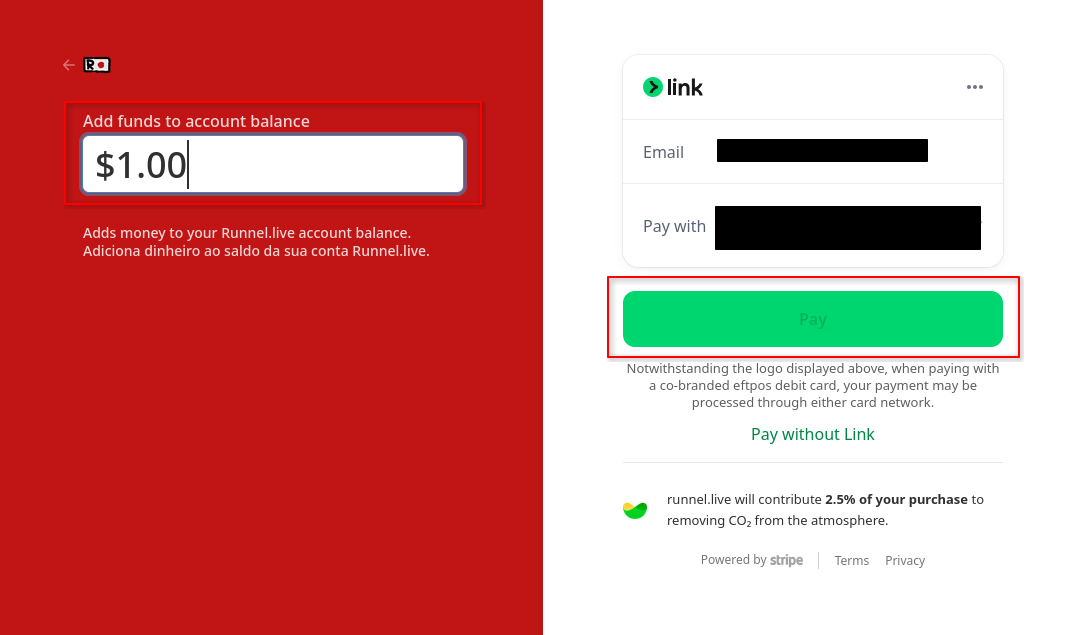 A Stripe payment page