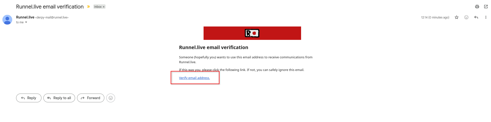 A verification link inside an email