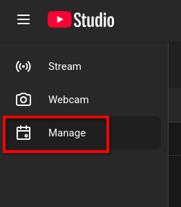 YouTube "Manage" button