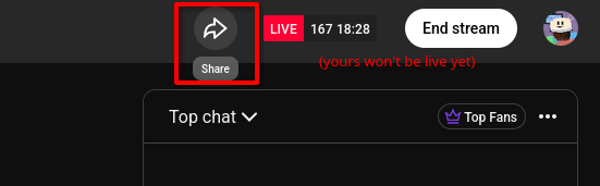 "Share" button on YouTube with the caption "(yours won't be live yet)"