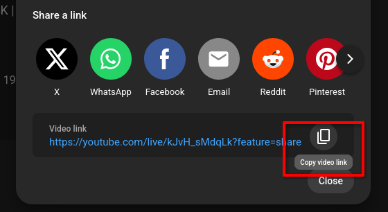 Copying the share link